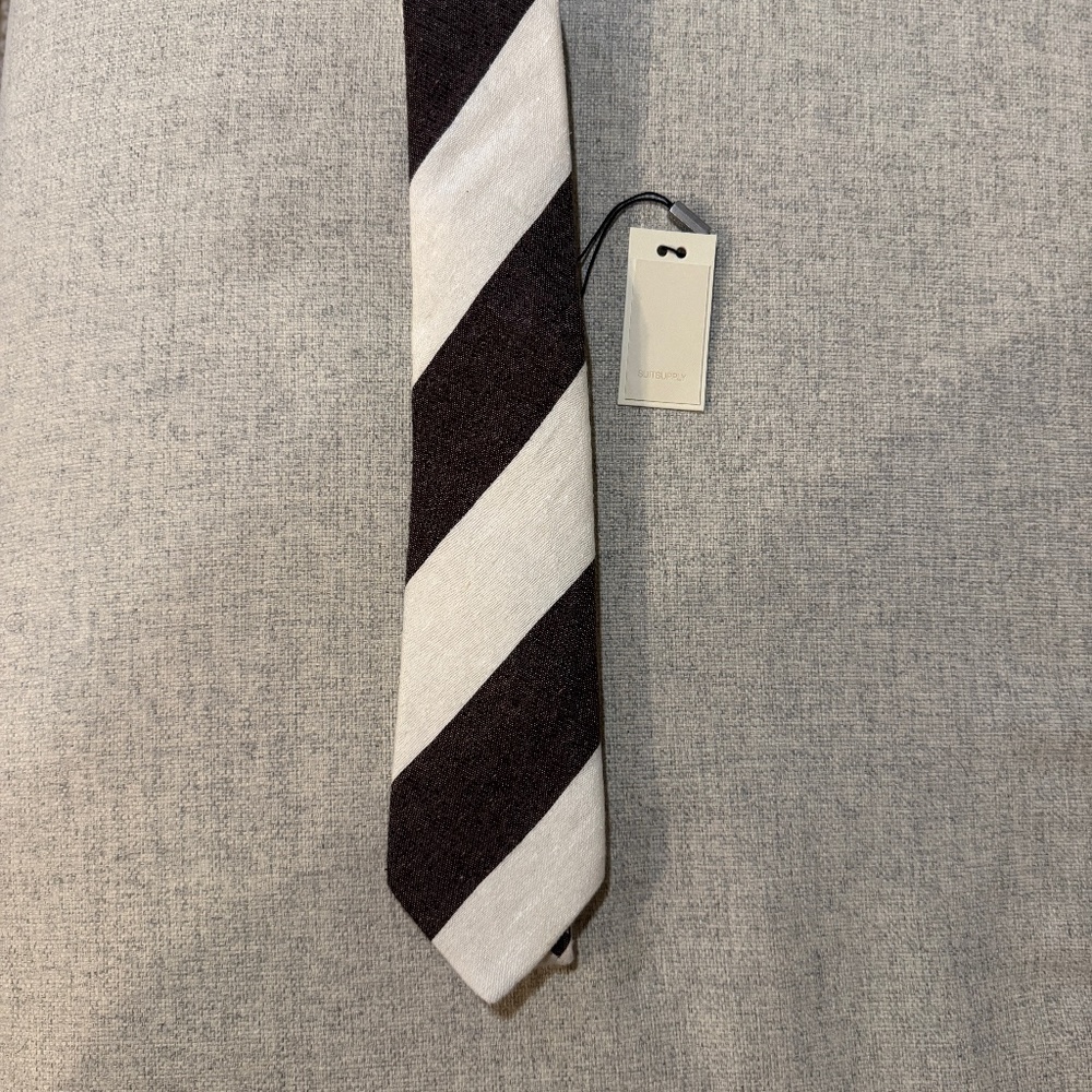 SUITSUPPLY Brown Cream Block Stripe Tie